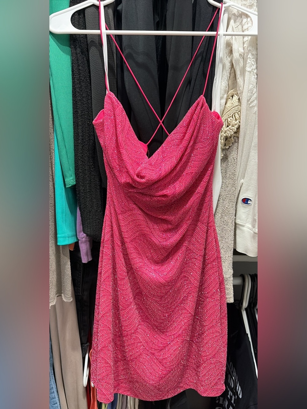 Sparkle Pink Cowl Neck Slip Dress